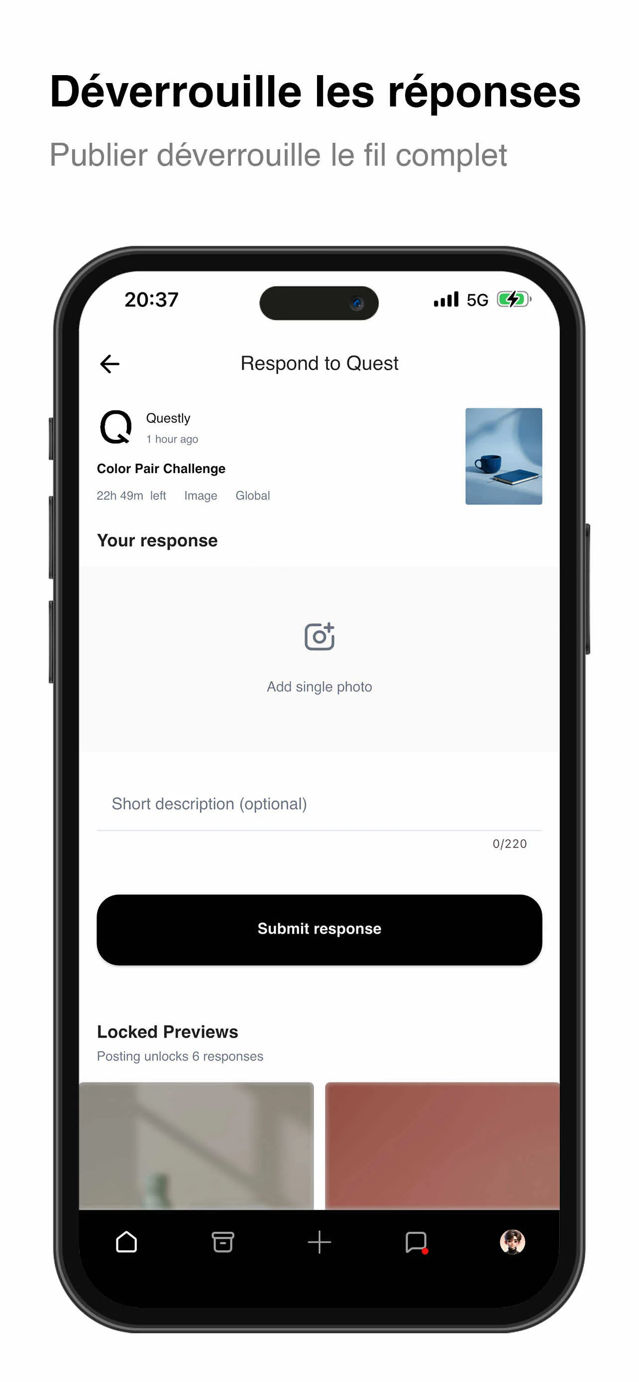 Écran de l'application Quest-ly 2