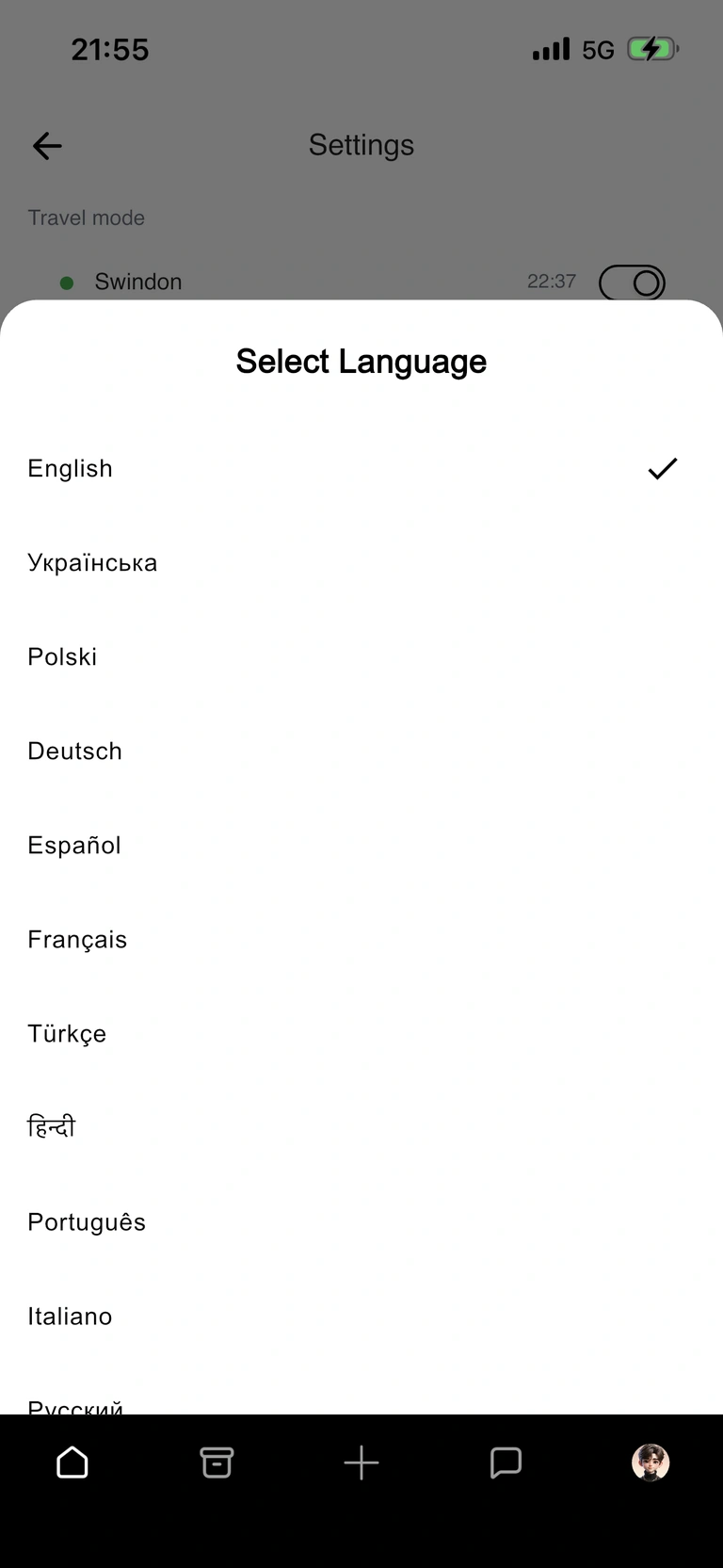 Seleção de língua nas definições do Quest-ly