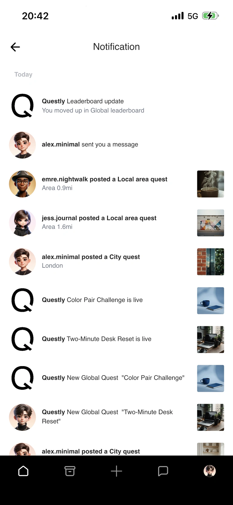 Notificações de quests, mensagens e classificação