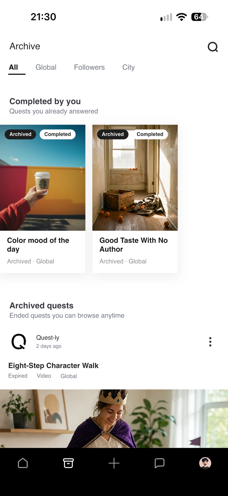 Arquivo com quests concluídos e desafios antigos