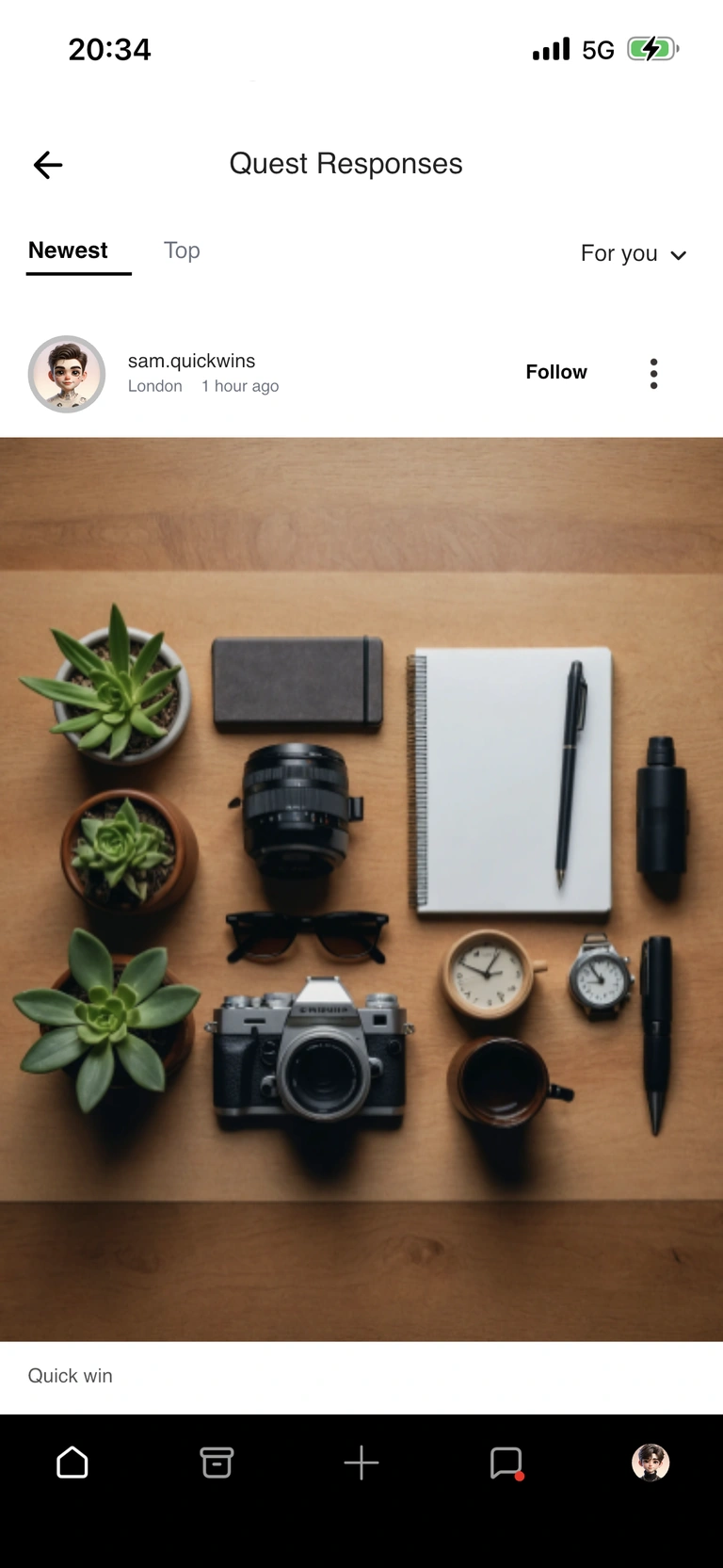 Respostas ao quest com foto e opções de ordenação