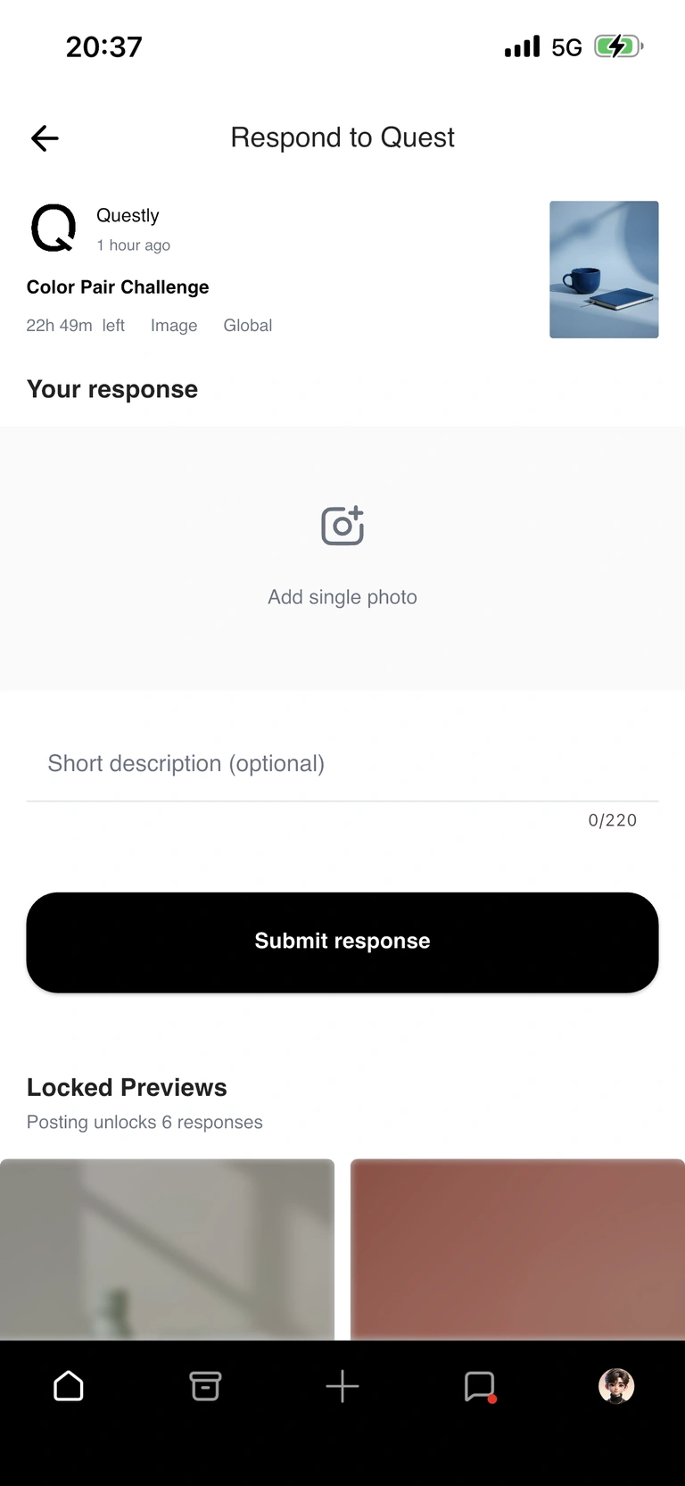 Formulário de resposta com foto e pré-visualizações bloqueadas