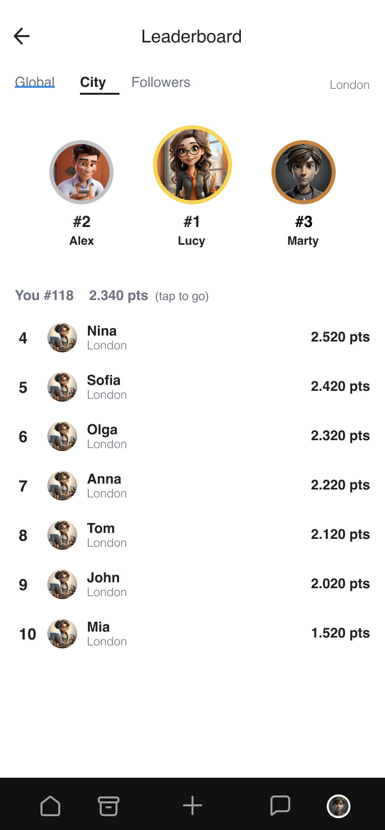 Questly — Leaderboards quest screen