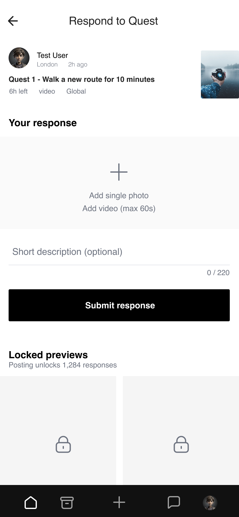 Questly — Respond to Quest screen